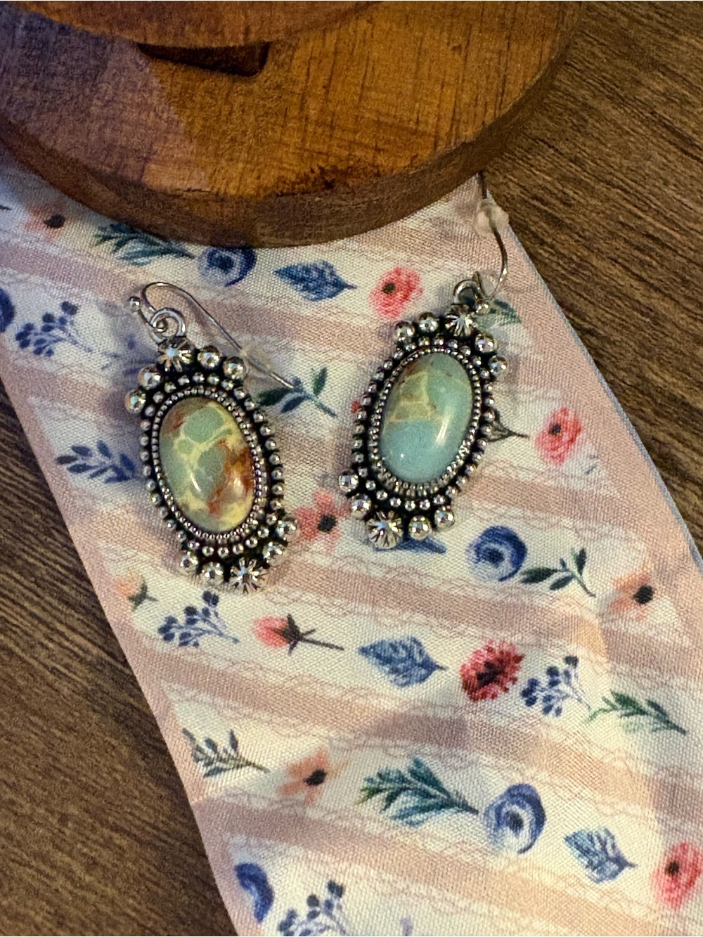 Sterling-Style Turquoise Oval Drop Earrings - Light Blue